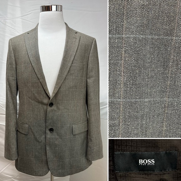 HUGO BOSS Mens Navy Windowpane Plaid Pants